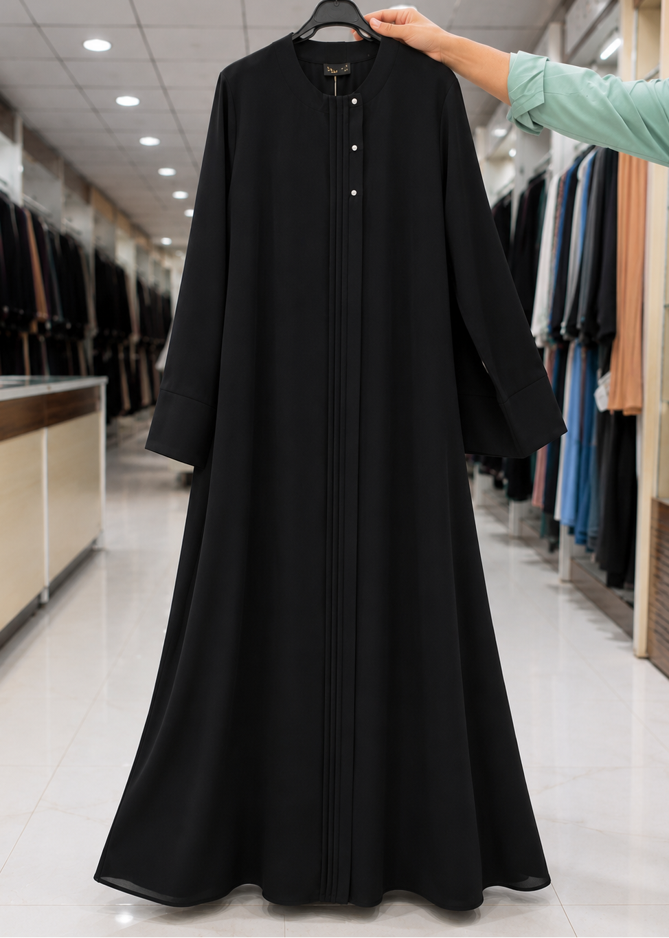 MADIHA FRONT OPEN ABAYA | BLACK