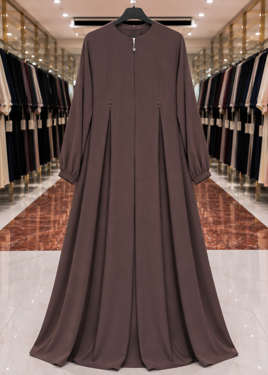 KULSUM FRONT OPEN ABAYA | CHOCOLATE BROWN