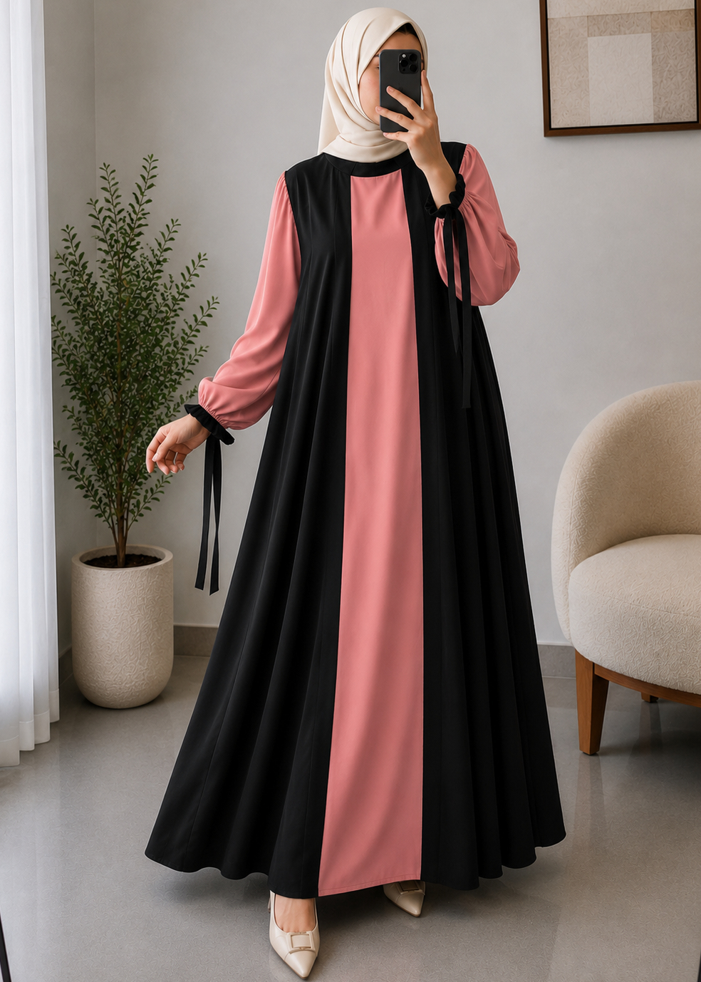 KHUSHI CUFF SLEEVE ABAYA | PEACH