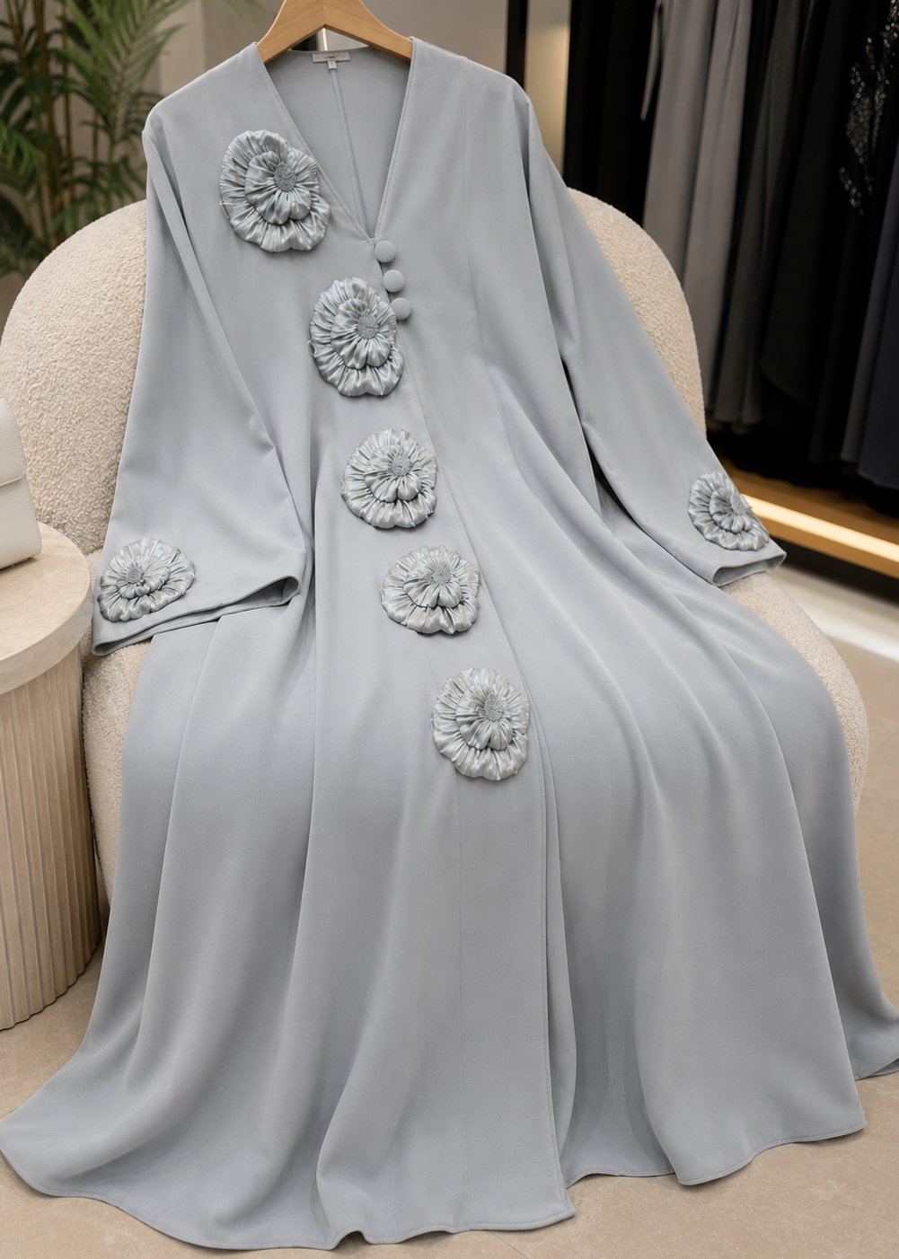IFLAH FRONT OPEN ABAYA | SAND GRAY