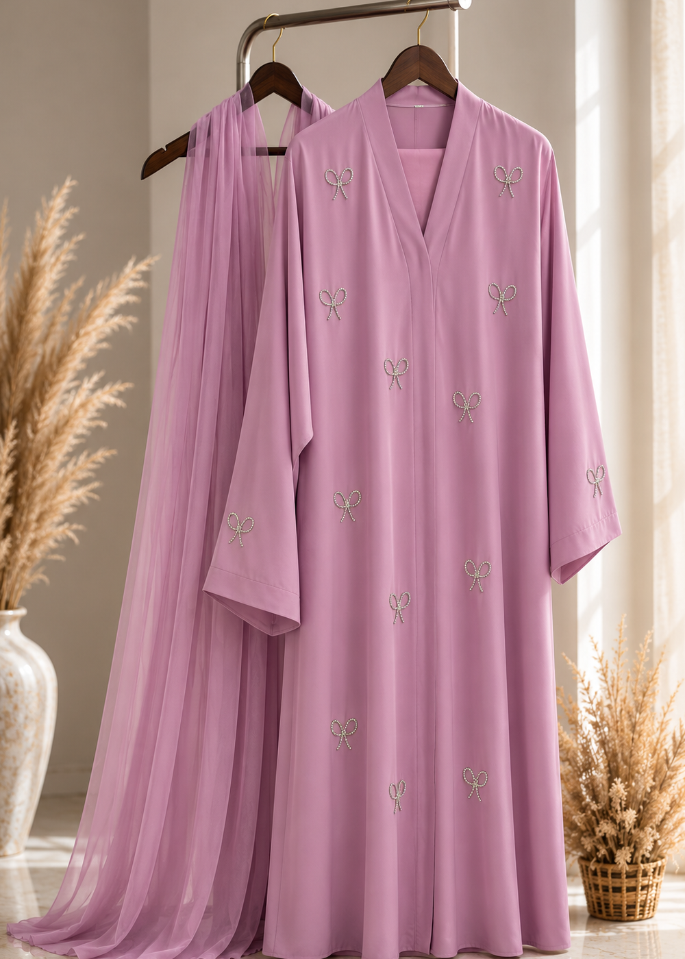 LAYA LUXE - BOW ABAYA | PINK