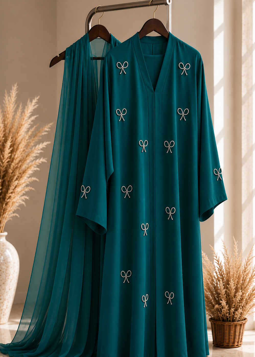 LAYA LUXE - BOW ABAYA | RAMA GREEN