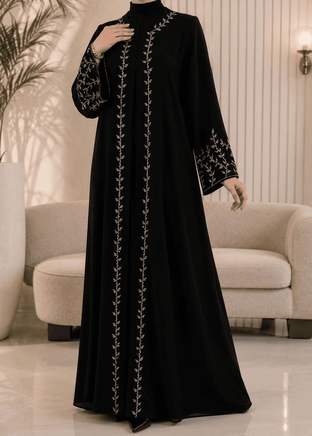 SIDRAH FRONT OPEN ABAYA | BLACK