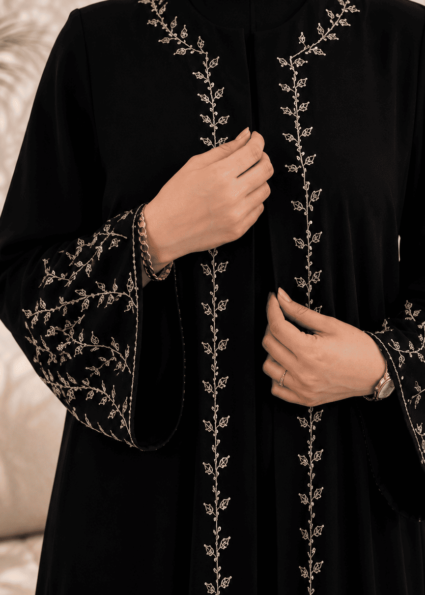 SIDRAH FRONT OPEN ABAYA | BLACK