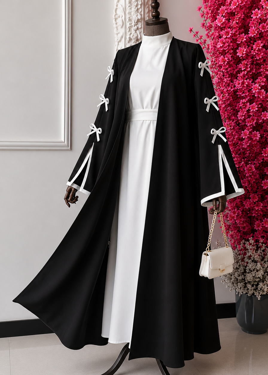 NAYLAH DOUBLE SHRUG BOW ABAYA | BLACK