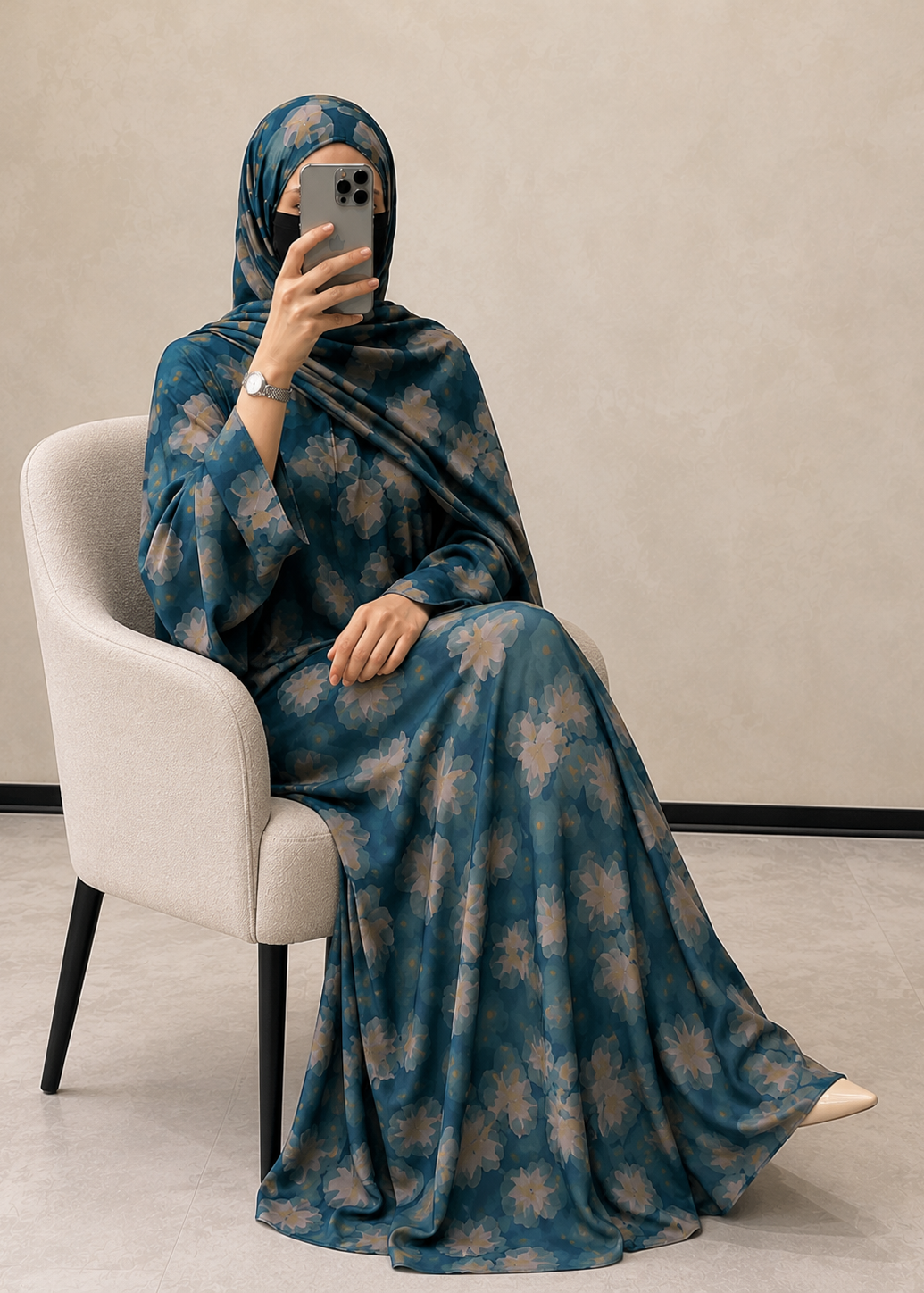 KINZA PRINTED KAFTAN ABAYA | BLUE