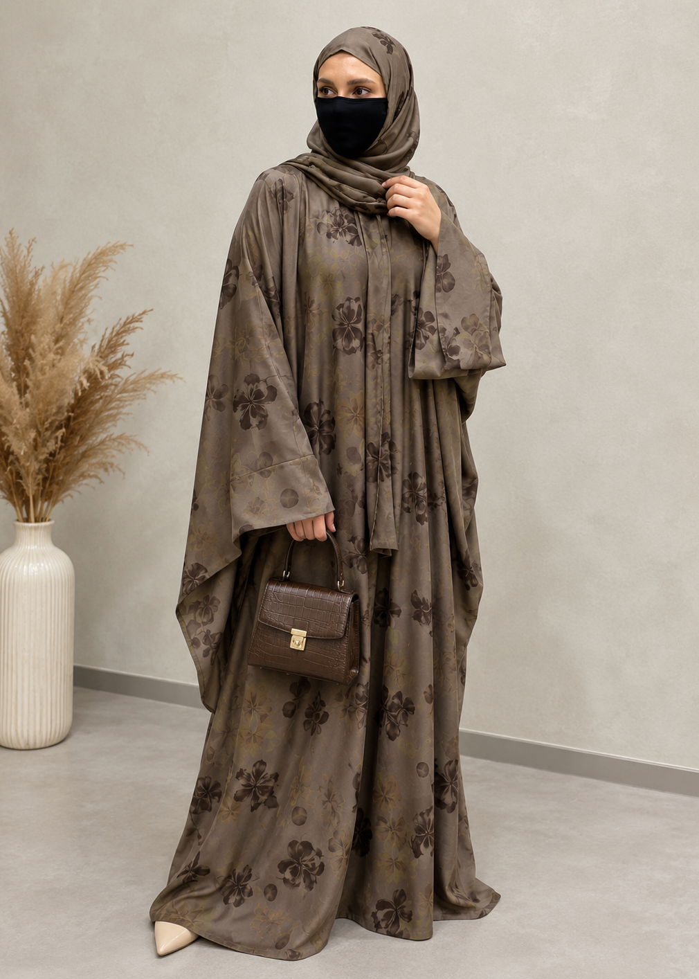 KINZA PRINTED KAFTAN ABAYA | OLIVE