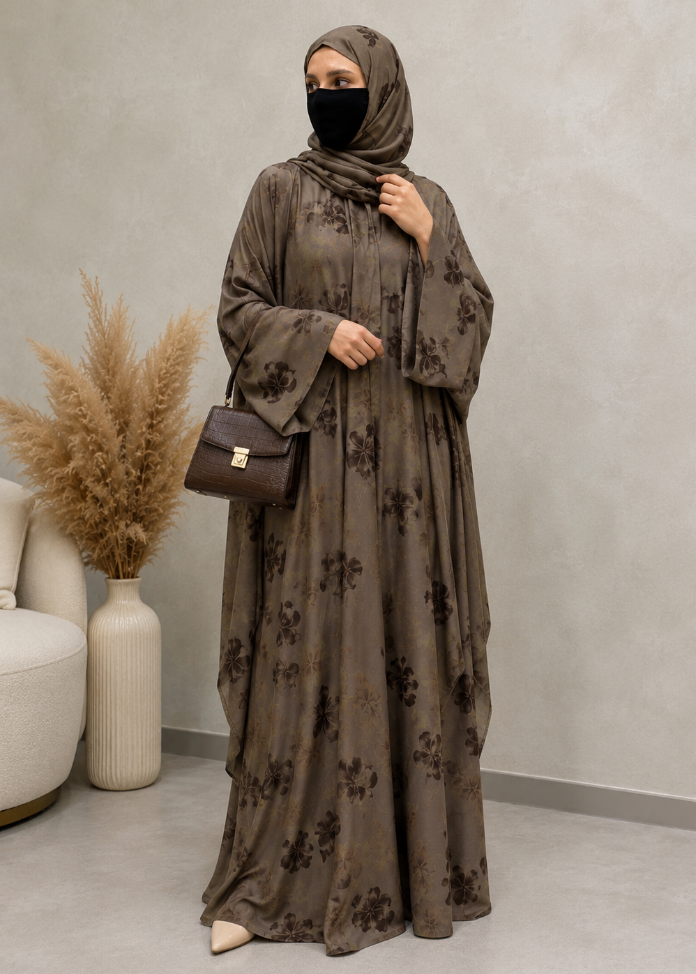 KINZA PRINTED KAFTAN ABAYA | OLIVE