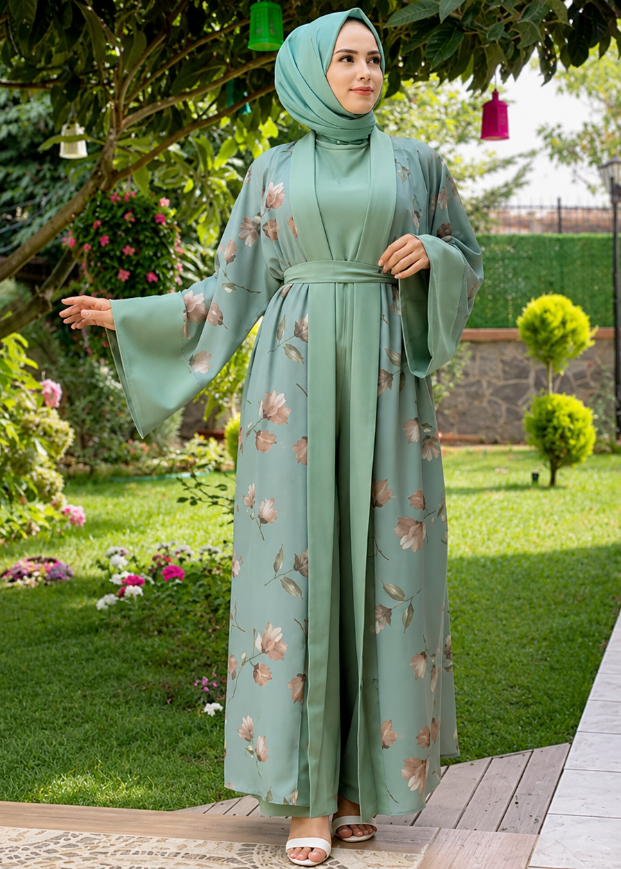 MARHABA DOUBLE SHRUG ABAYA | SKY BLUE