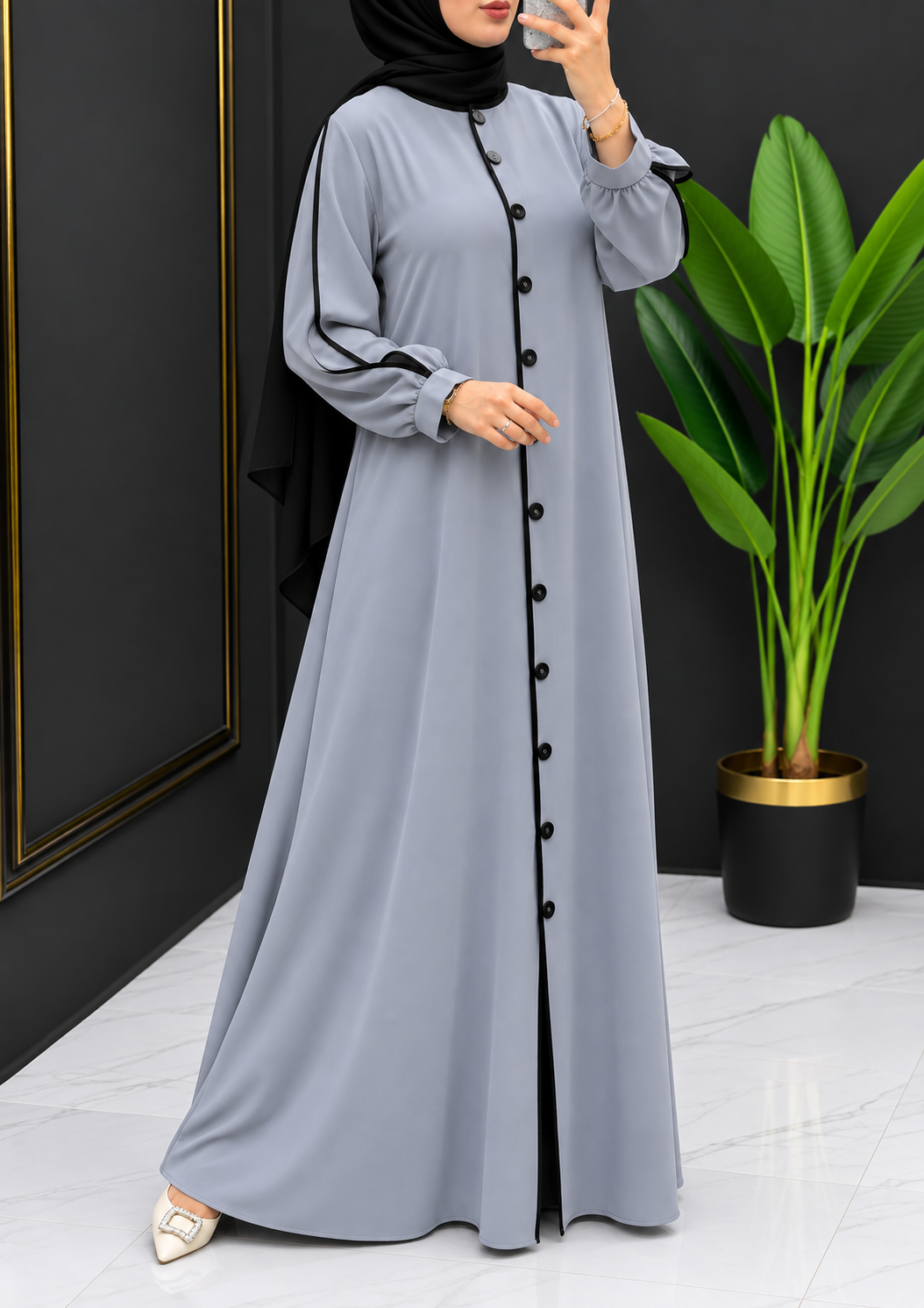 NIMA FRONT OPEN ABAYA | GRAY
