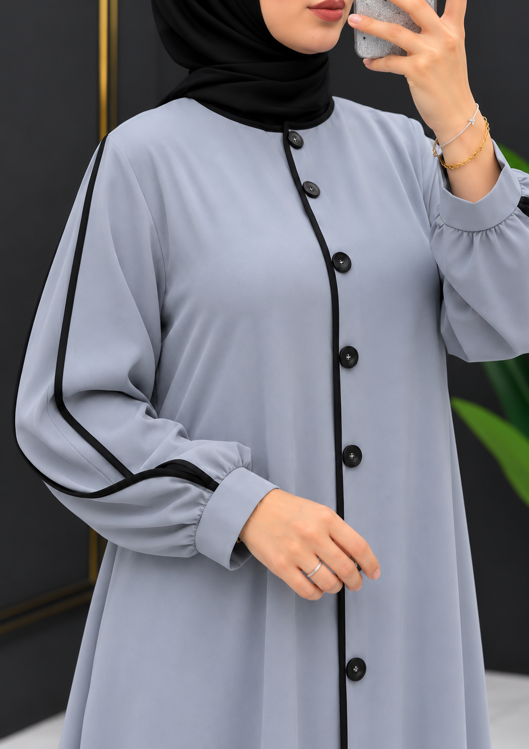 NIMA FRONT OPEN ABAYA | GRAY