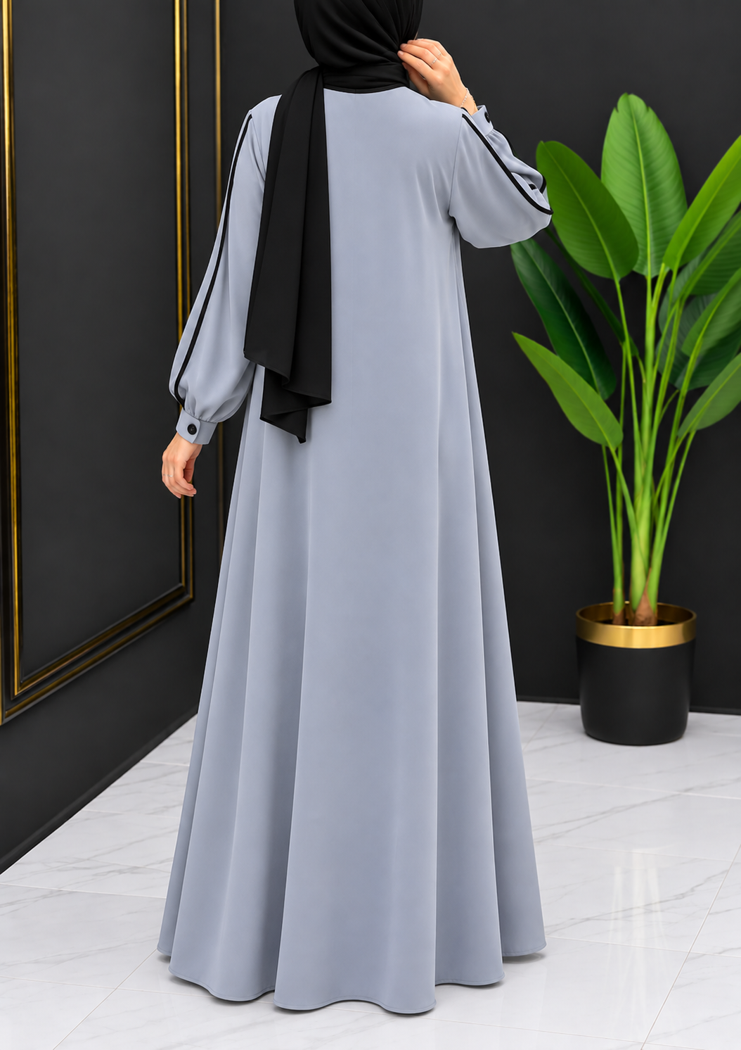 NIMA FRONT OPEN ABAYA | GRAY