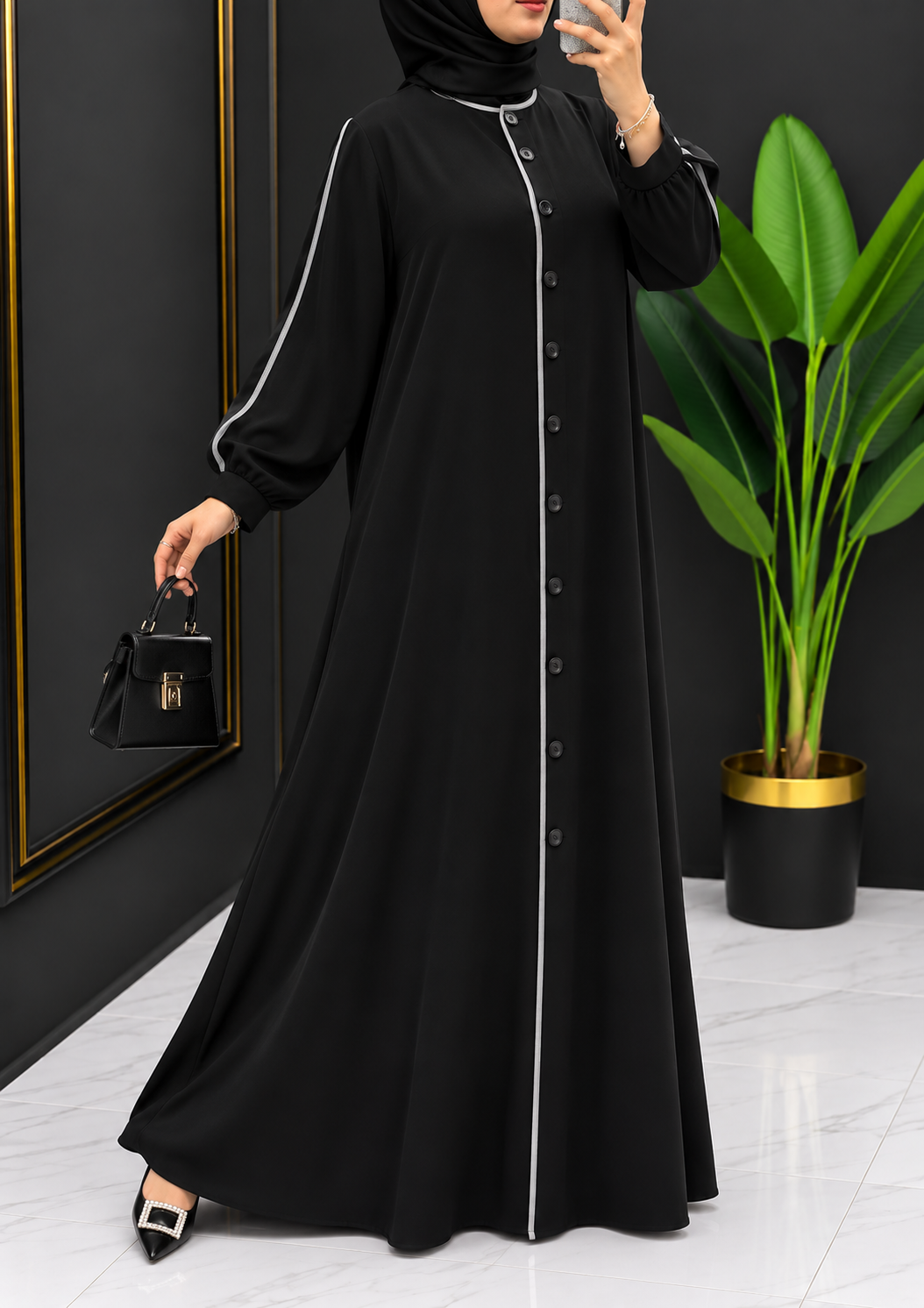 NIMA FRONT OPEN ABAYA | BLACK
