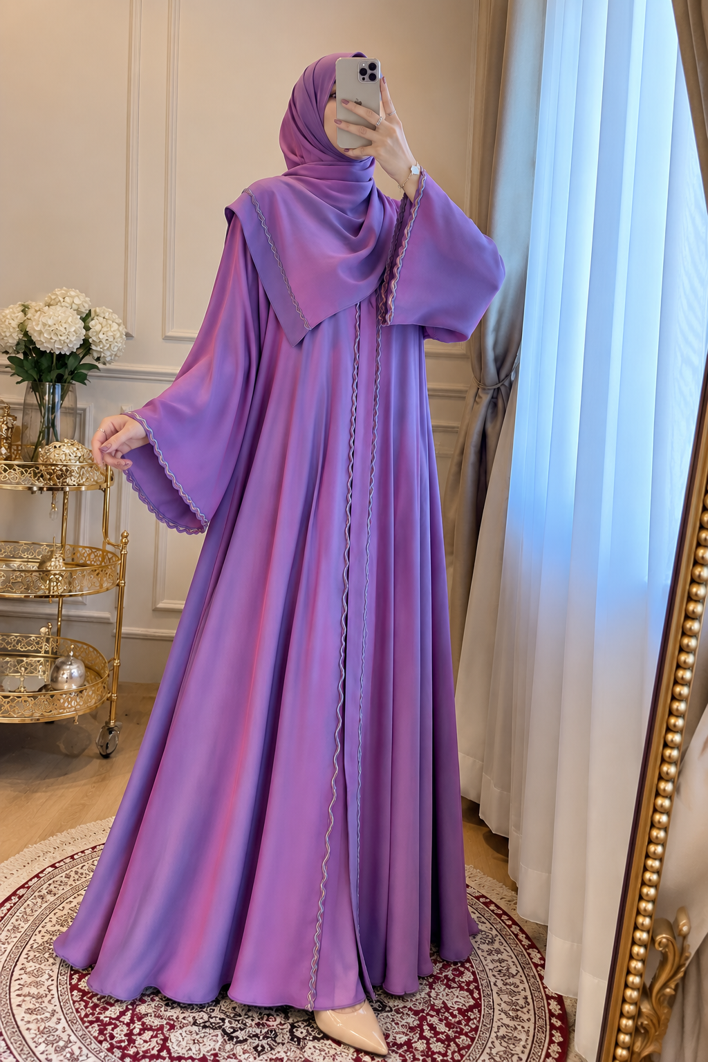 ZAHRA STONE LACE ABAYA | LAVENDER