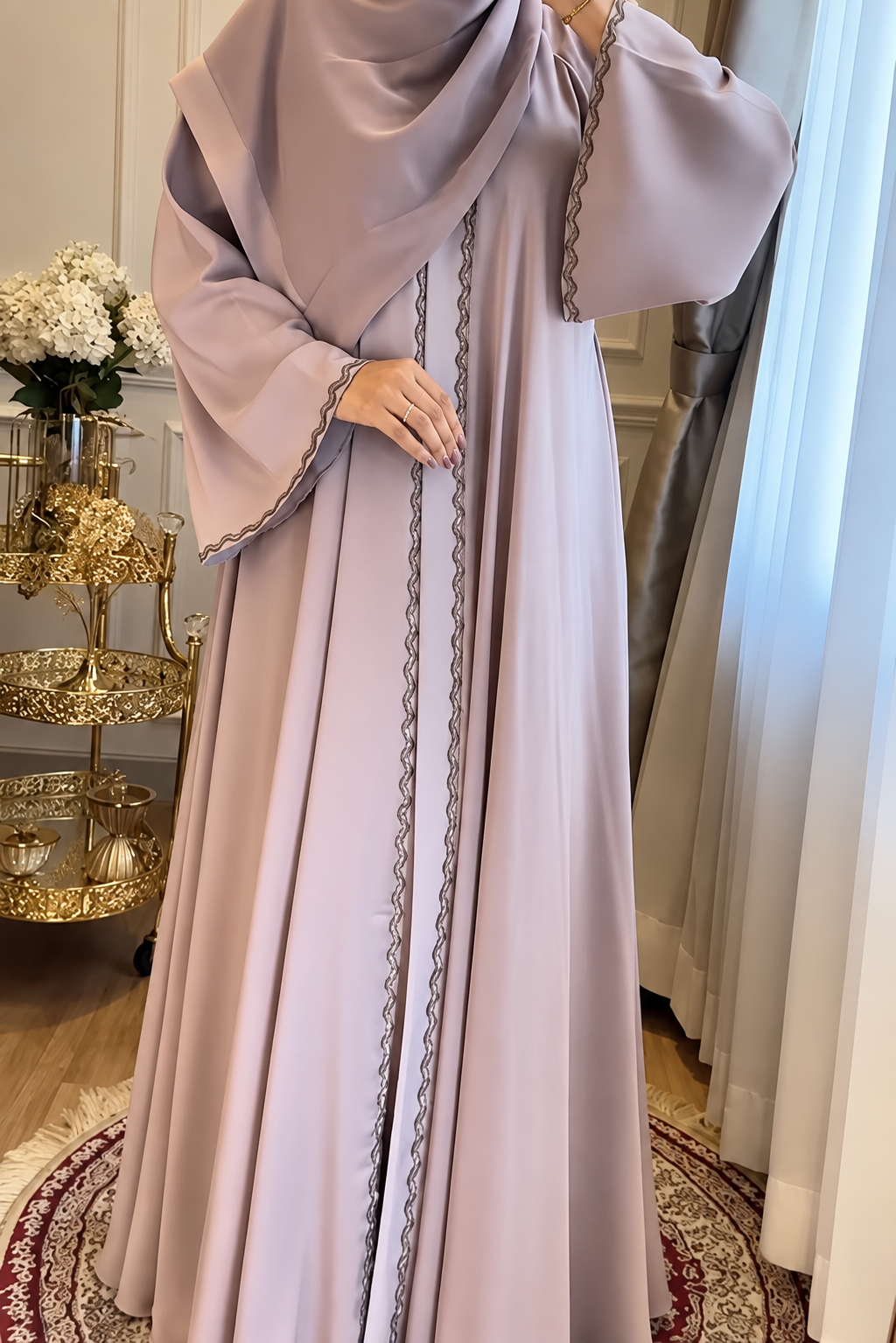ZAHRA STONE LACE ABAYA | NUDE