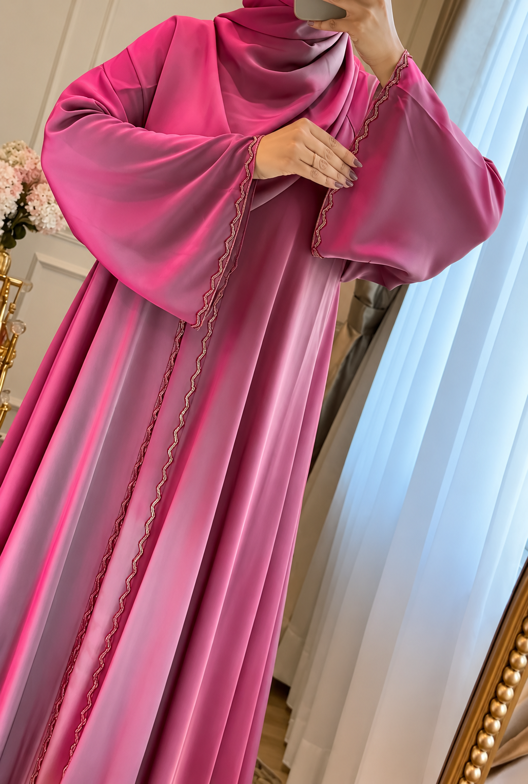 ZAHRA STONE LACE ABAYA | PINK