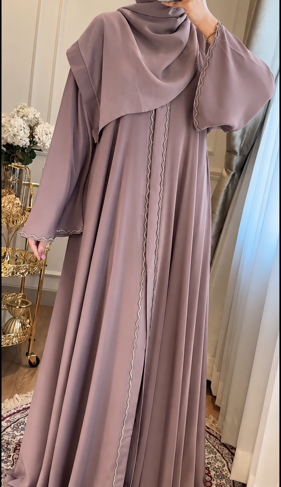 ZAHRA STONE LACE ABAYA | GHESTNUT LITE
