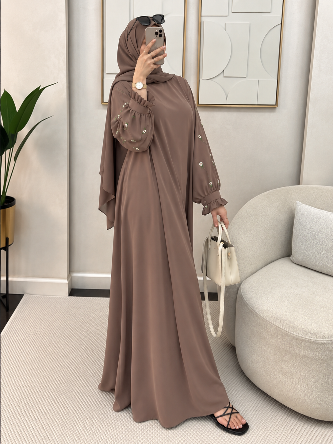 MIRA EMBROIDERY ABAYA | GHESTNUT LITE