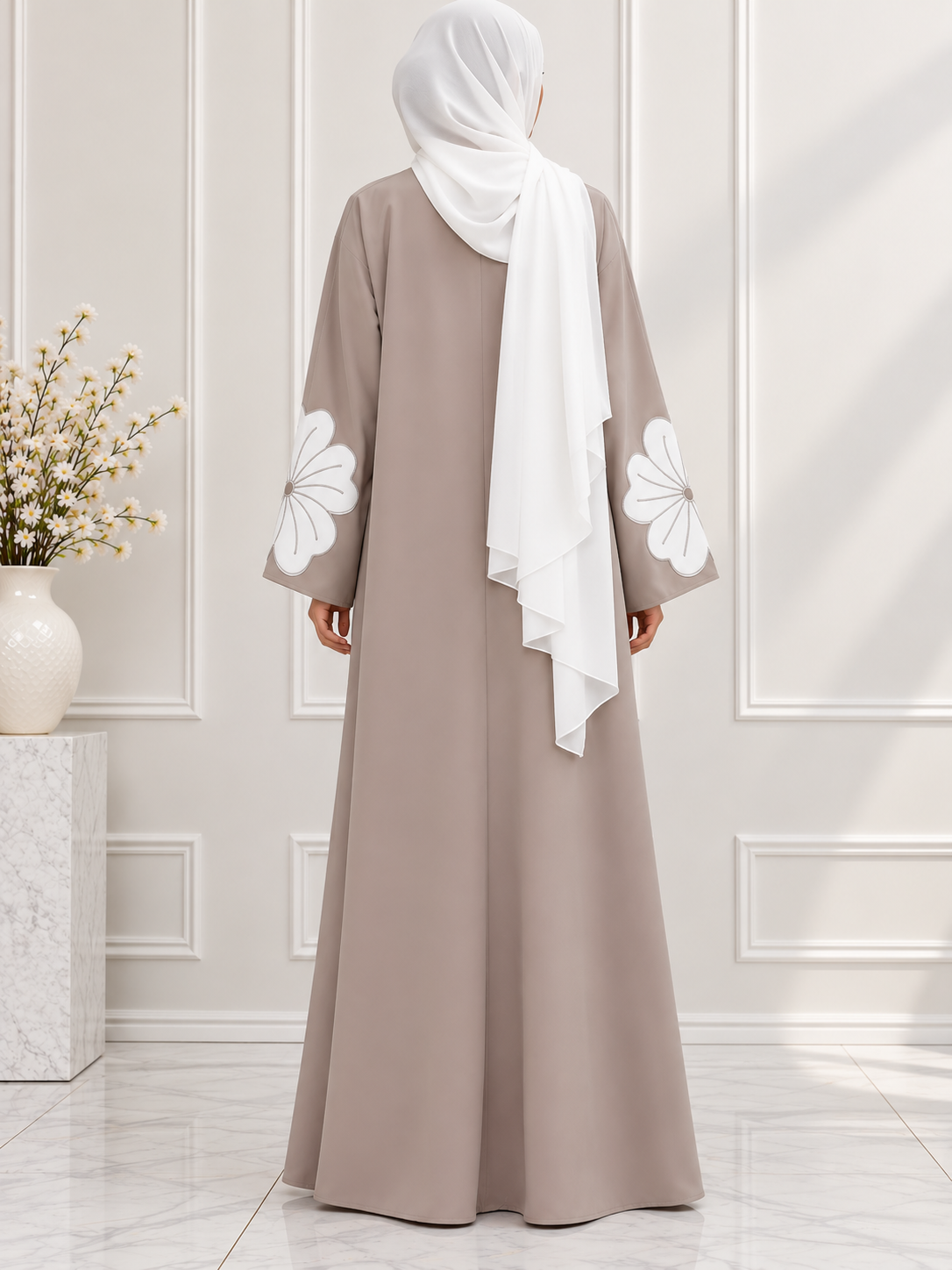 RANIA FLORAL SHRUG ABAYA | NUDE