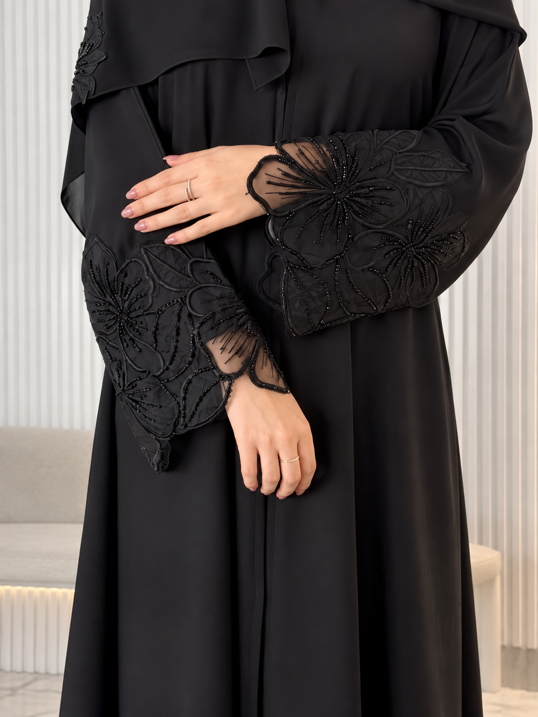 TARA FRONT OPEN ABAYA | BLACK
