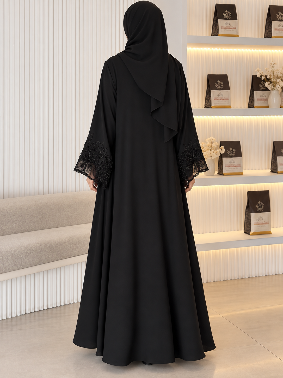 TARA FRONT OPEN ABAYA | BLACK