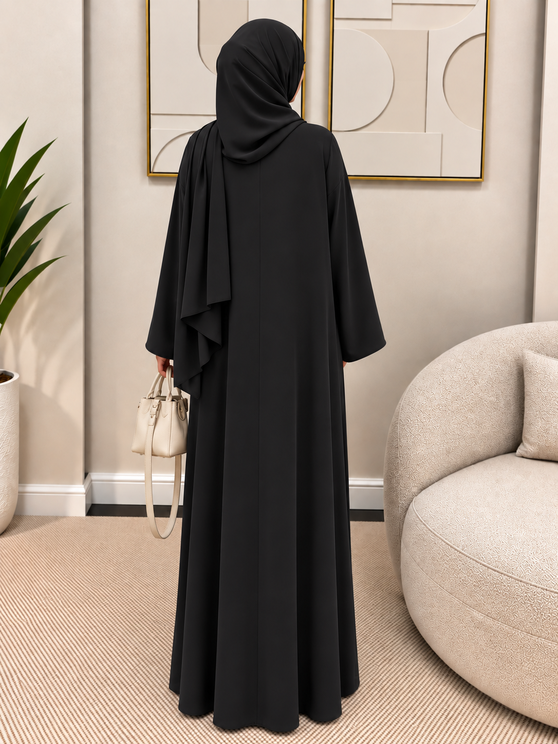 FABIHA FRONT OPEN ABAYA | BLACK