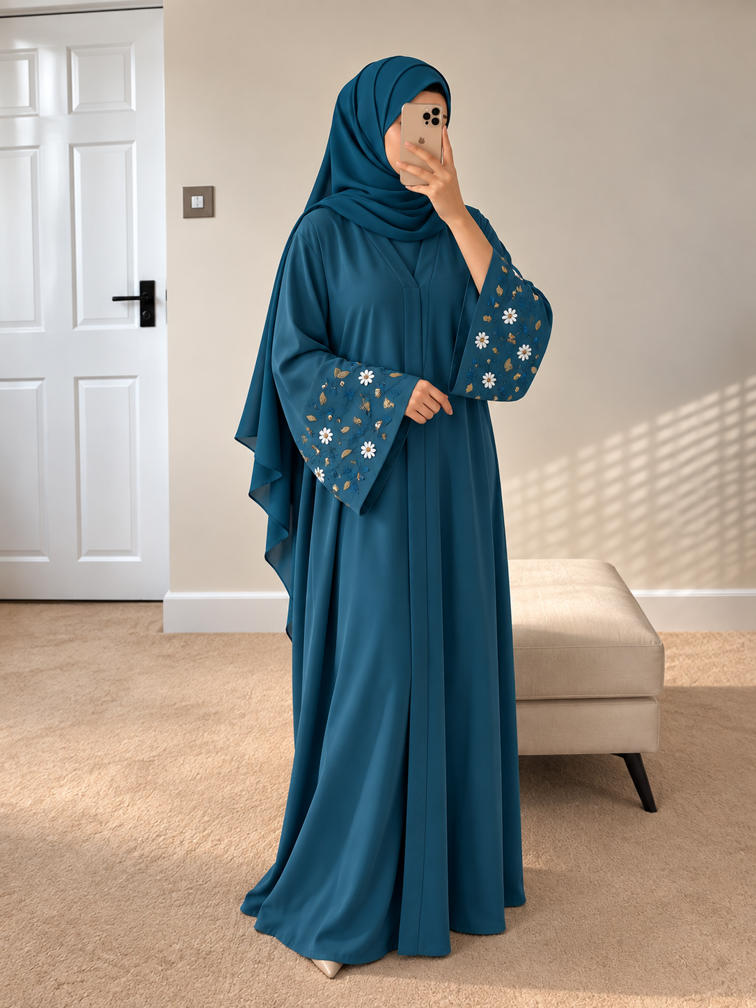 AL-KOUSAR HANDWORK ABAYA | SEA GREEN