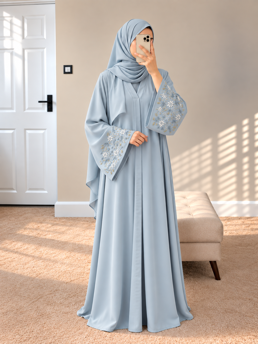 AL-KOUSAR HANDWORK ABAYA | SAND GREY