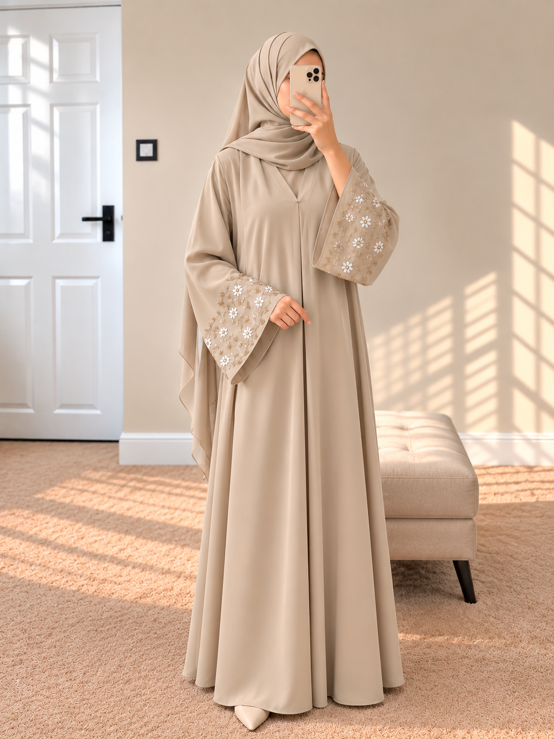 AL-KOUSAR HANDWORK ABAYA | LITE NUDE