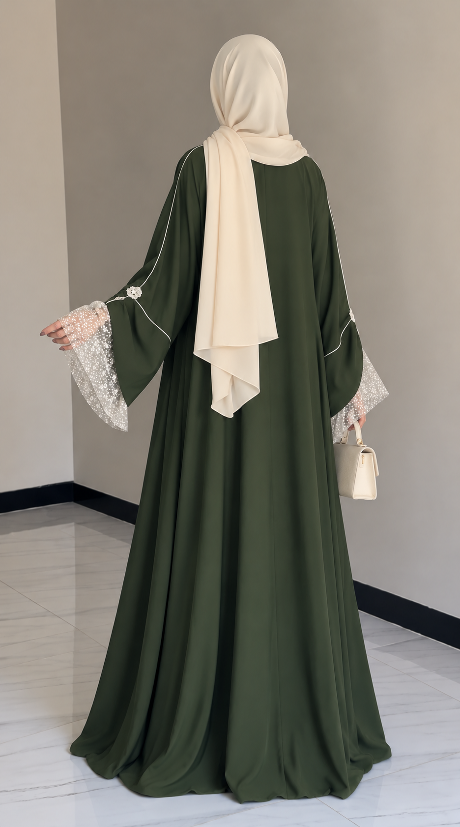 LAYRAH SEQUIN SLEEVE ABAYA | GREEN