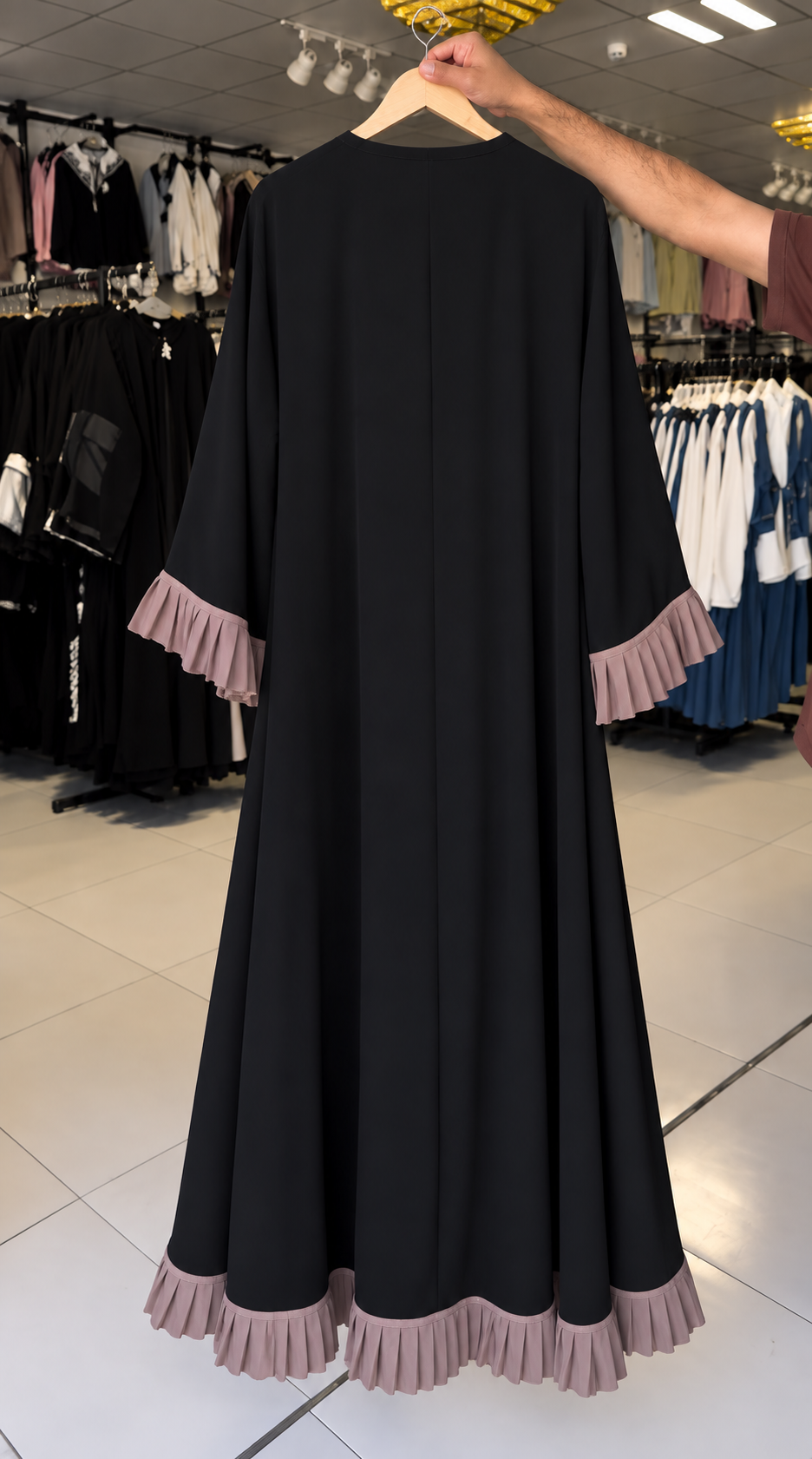 TAZIN PLEATED SLEEVE ABAYA | BLACK