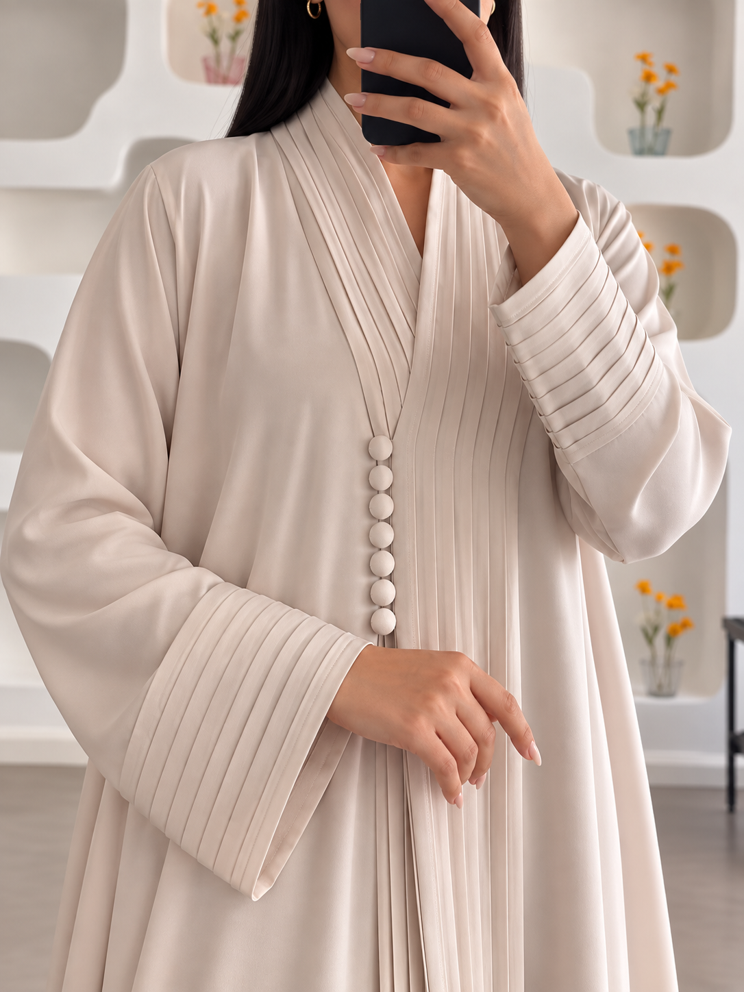 JIYAH FRONT OPEN ABAYA | NUDE