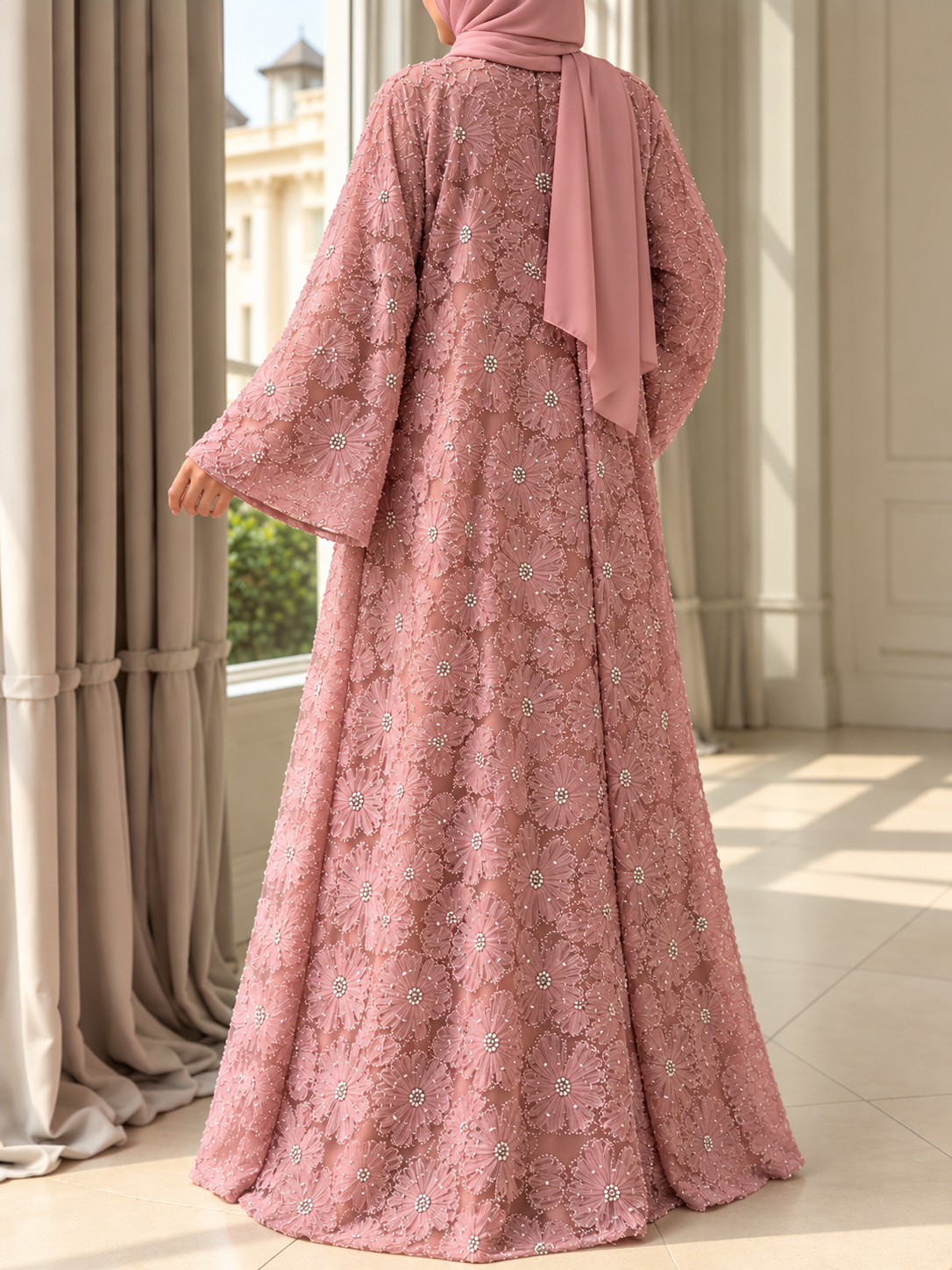 ELINA FLORAL DS ABAYA | PEACH
