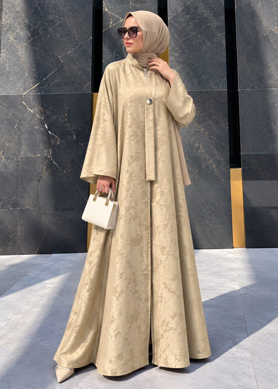 SHIBRA FRONT OPEN ABAYA | NUDE