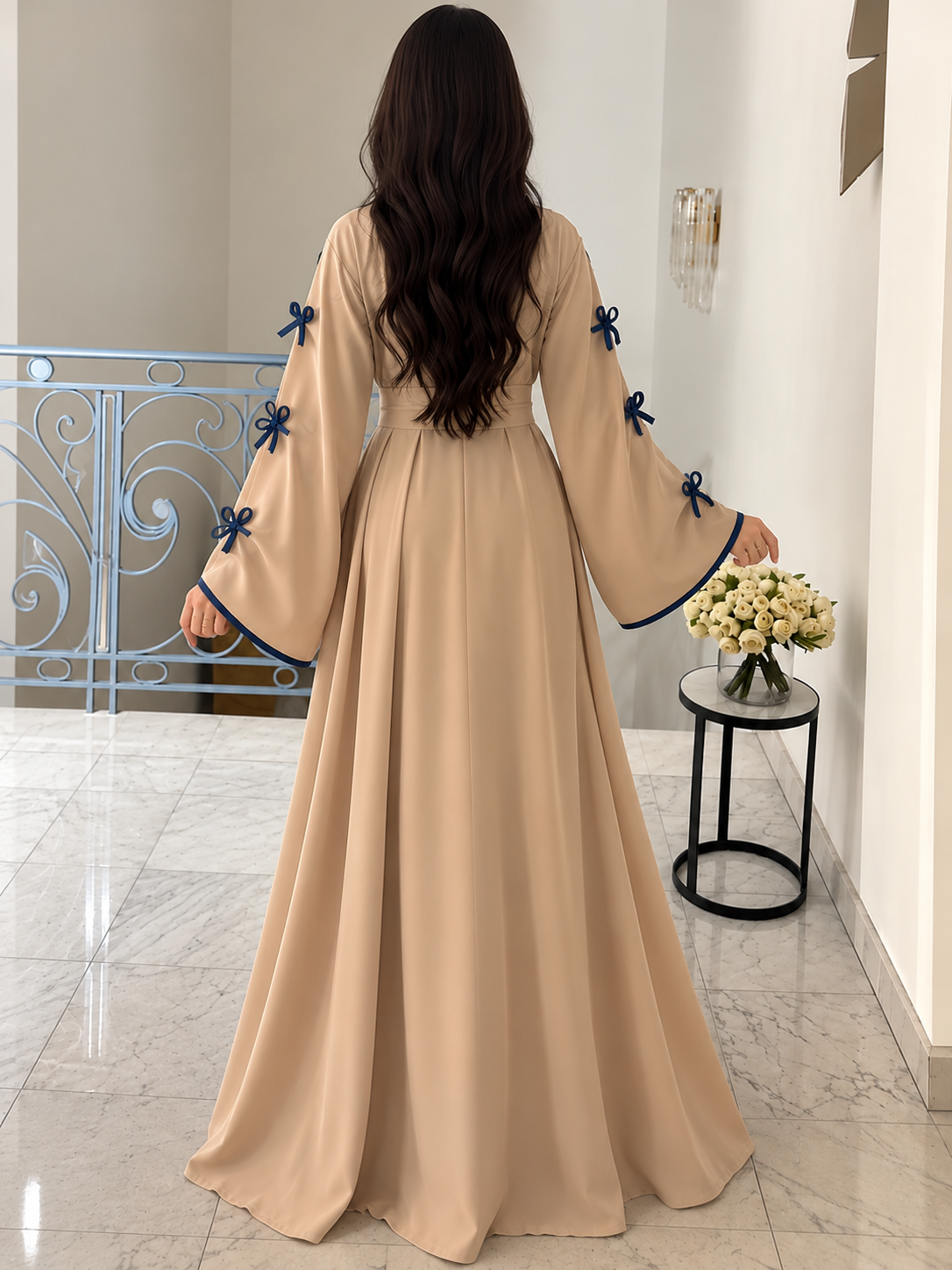 ZOE DOUBLE SHRUG BOW ABAYA | BLUE