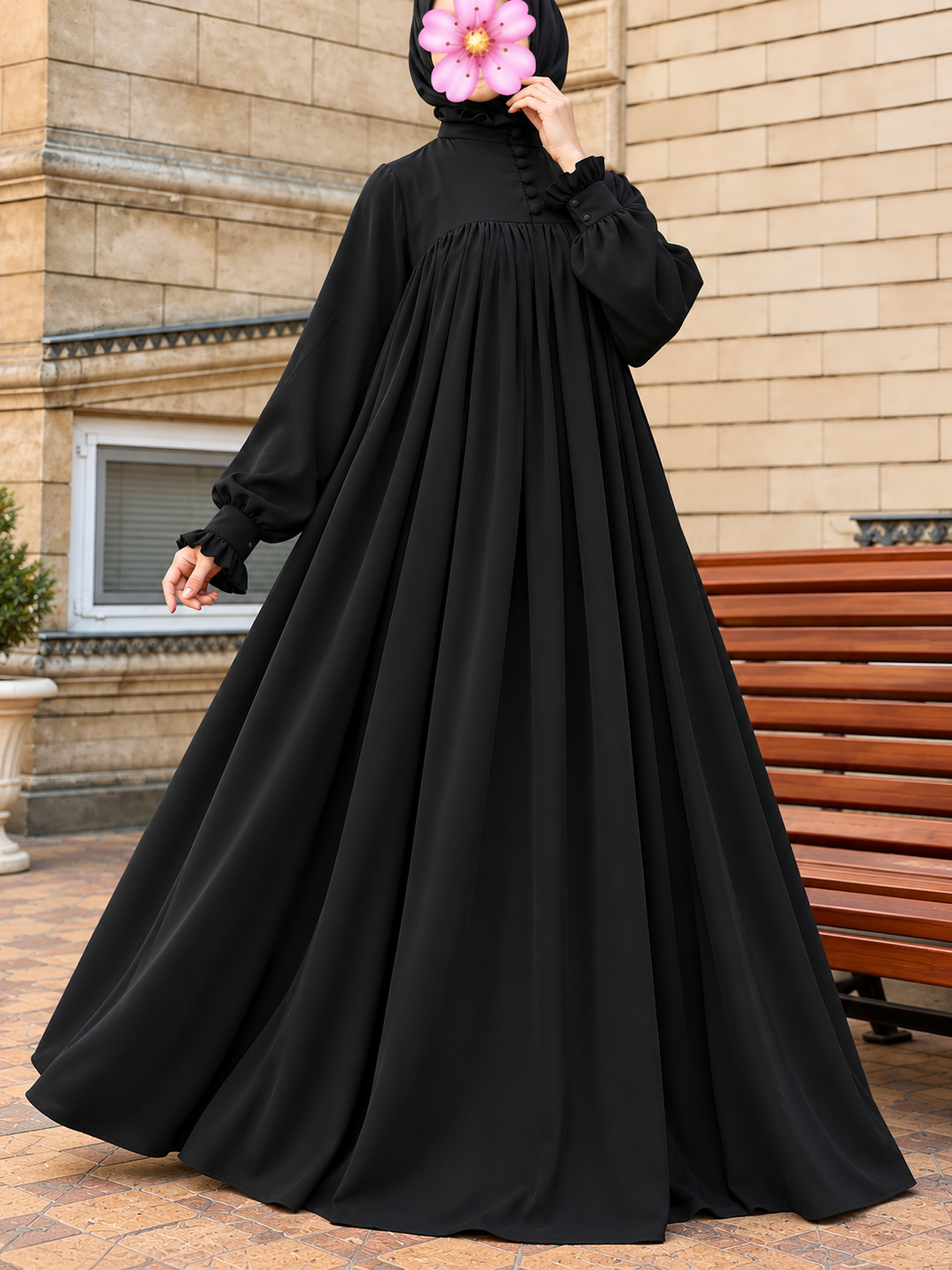 NEW COLLAR PLATES ABAYA | BLACK