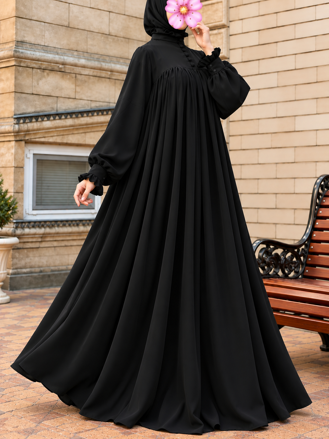 NEW COLLAR PLATES ABAYA | BLACK