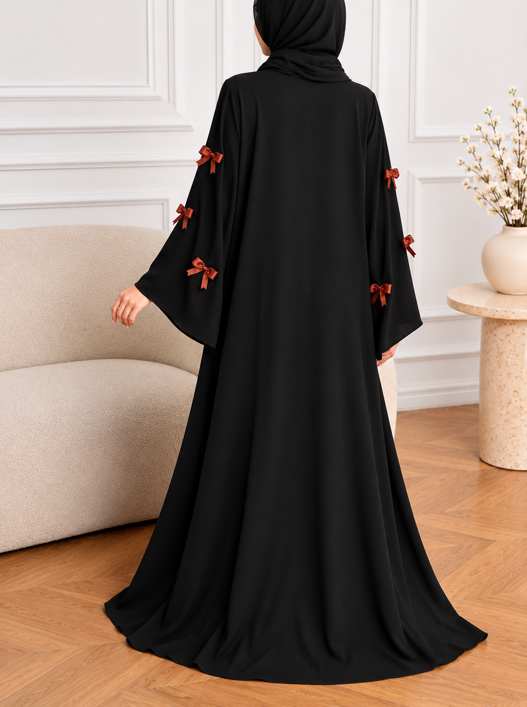 TANZIYA BOW ABAYA | BLACK