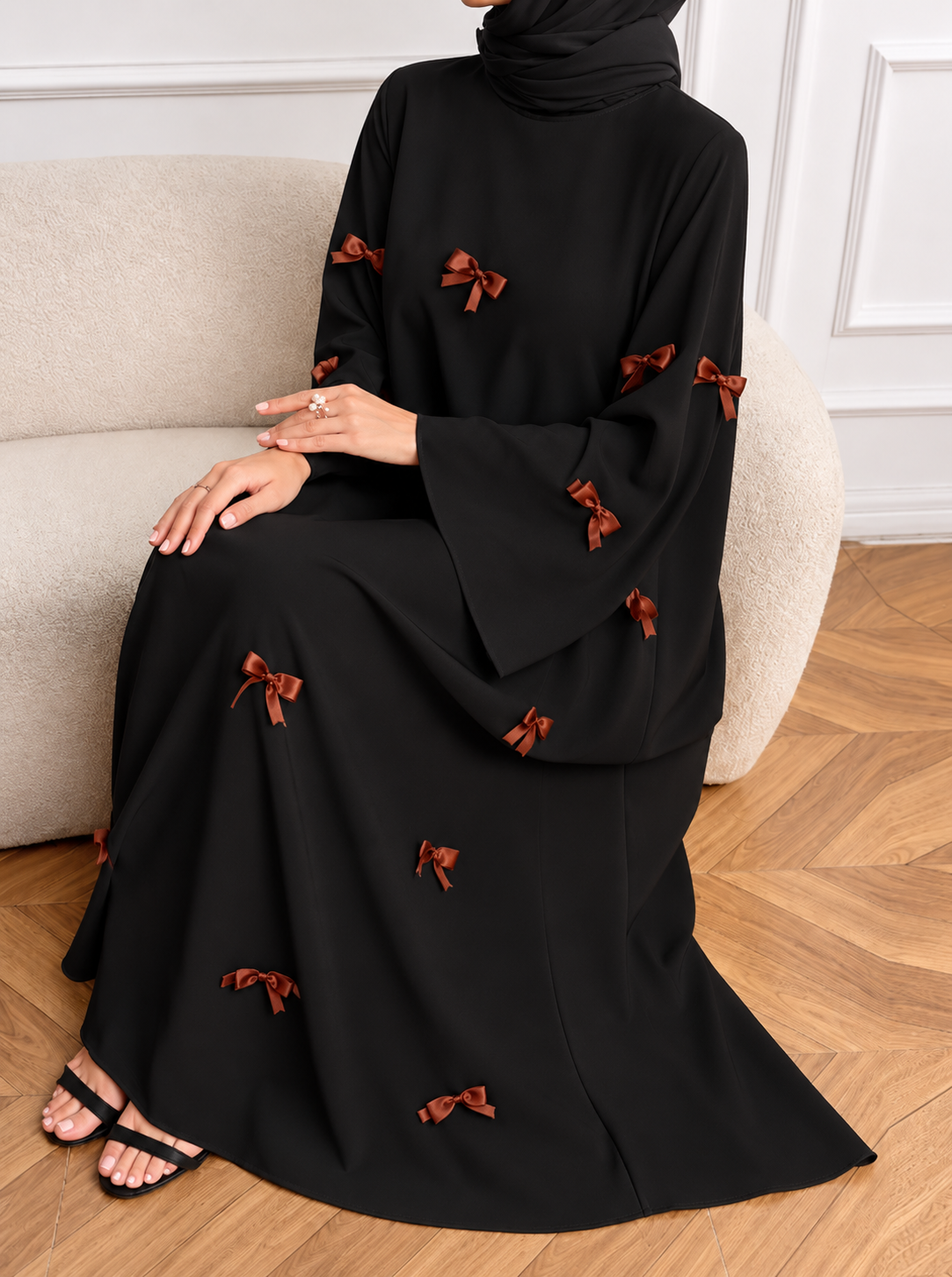 TANZIYA BOW ABAYA | BLACK