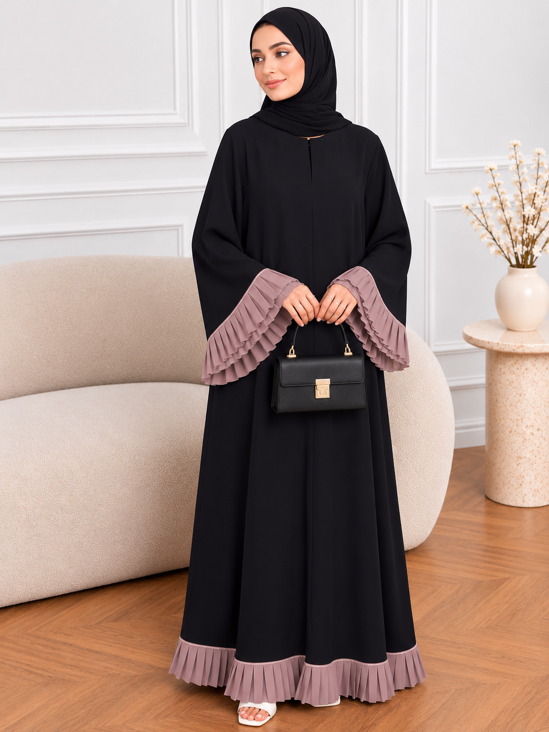 ZEHNA FRILL ABAYA | BLACK