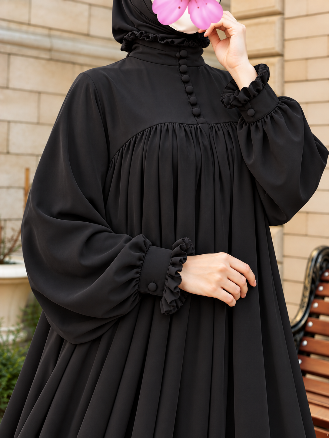 NEW COLLAR PLATES ABAYA | BLACK