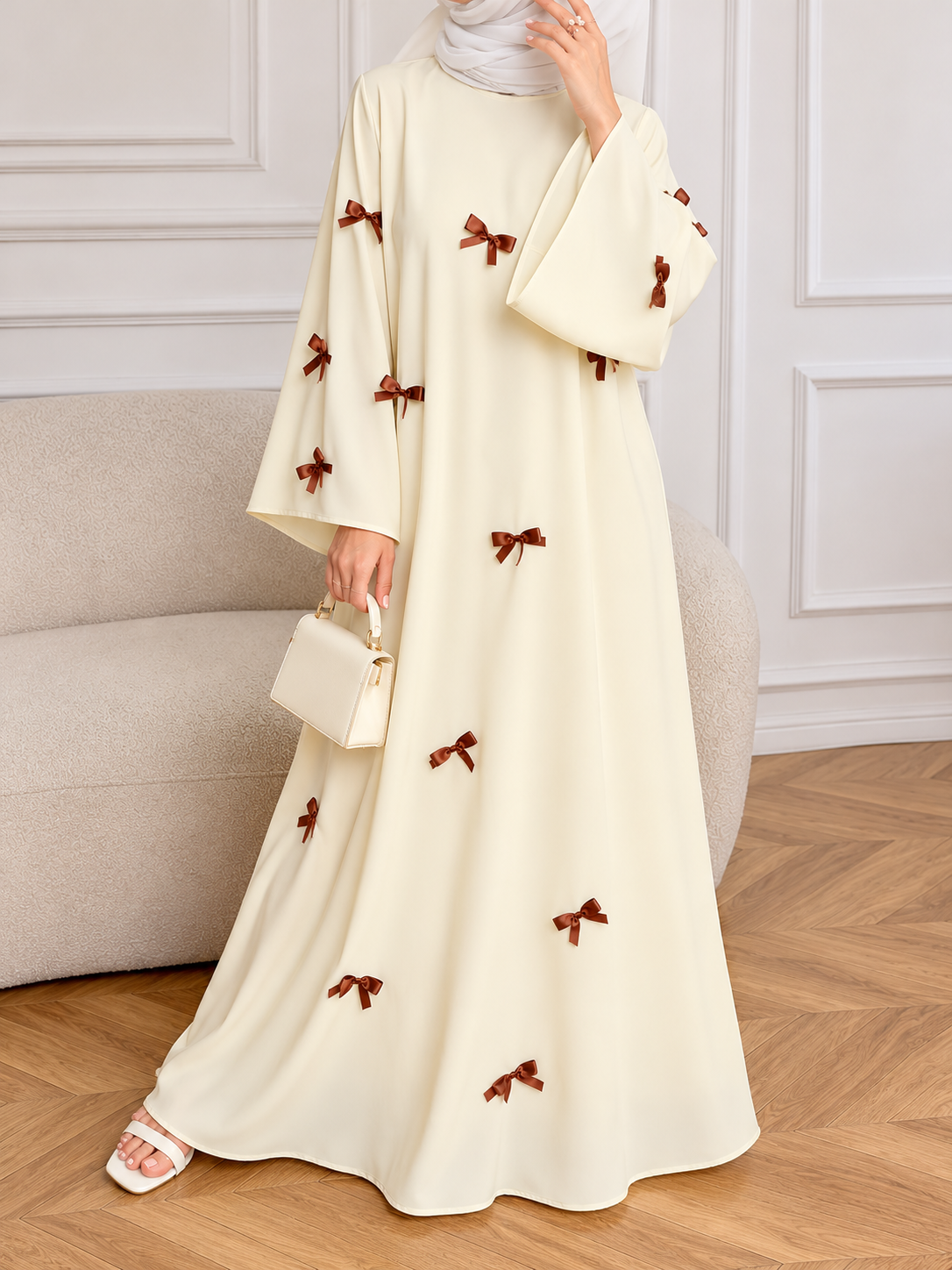 TANZIYA BOW ABAYA | WHITE
