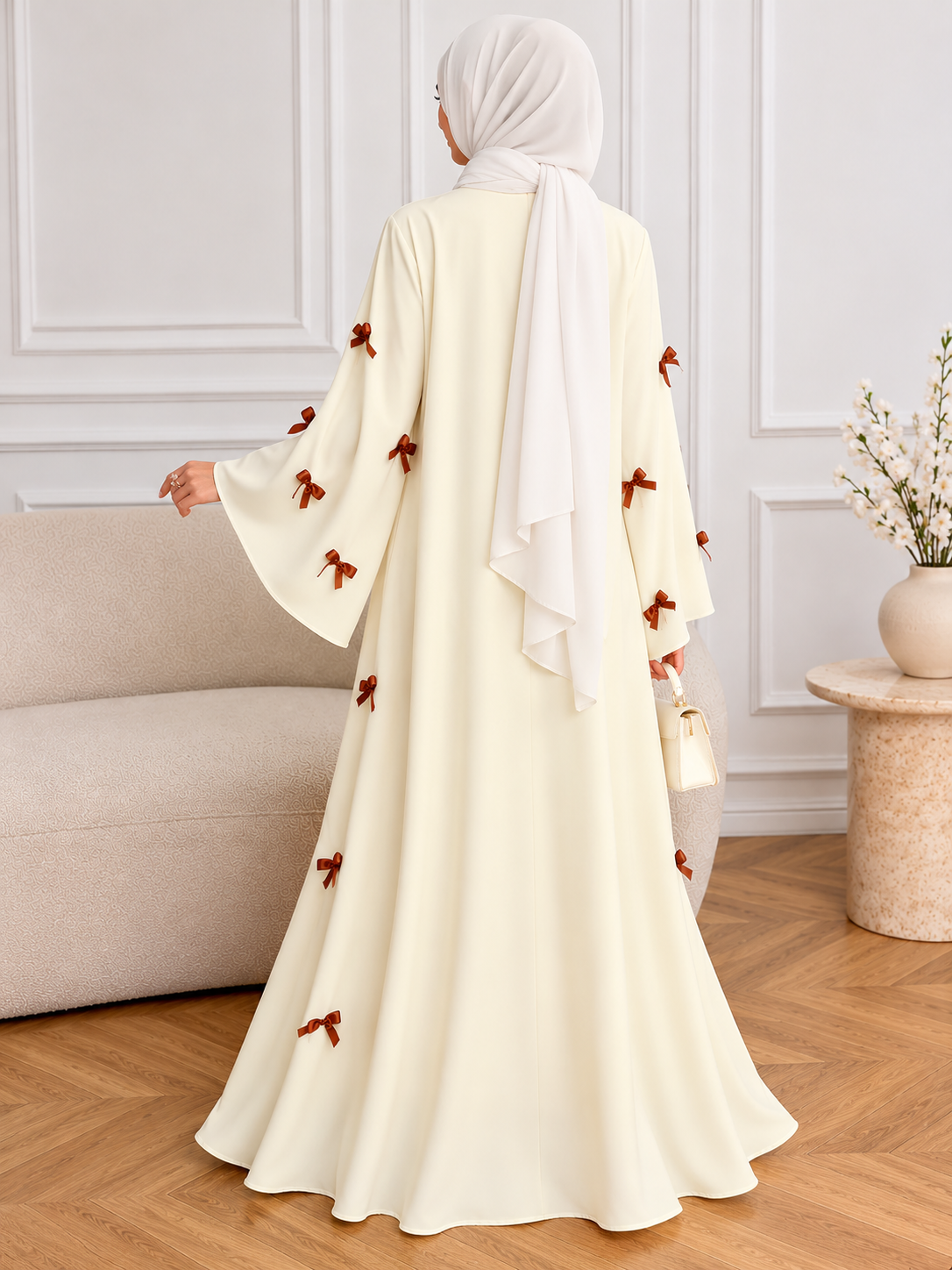 TANZIYA BOW ABAYA | WHITE
