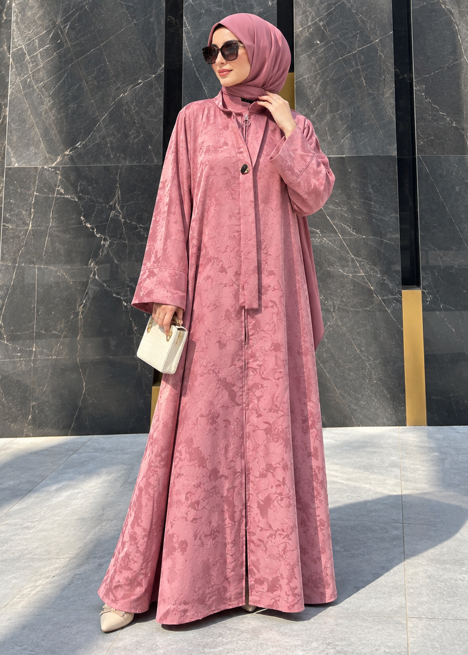 SHIBRA FRONT OPEN ABAYA | PINK