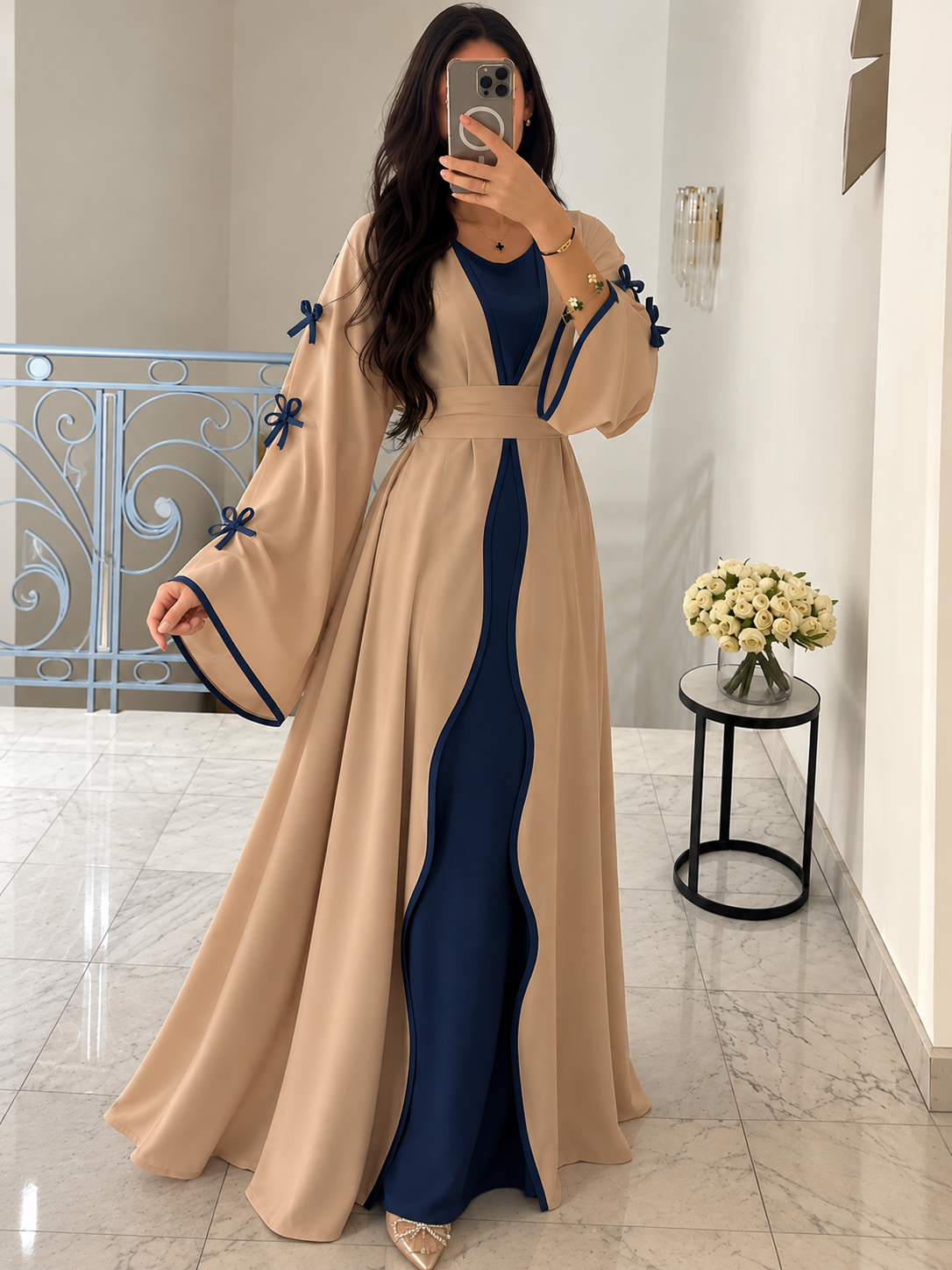 ZOE DOUBLE SHRUG BOW ABAYA | BLUE