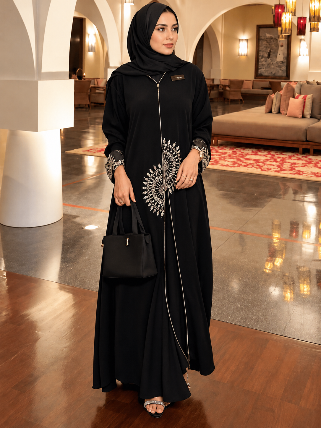 ANSHRAH FRONT OPEN ABAYA | BLACK