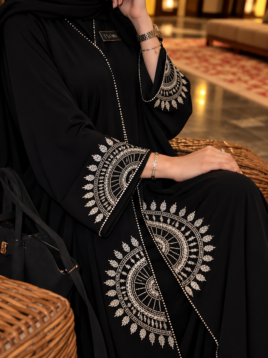 ANSHRAH FRONT OPEN ABAYA | BLACK