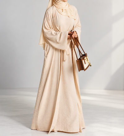 DUBAI CRUSH DOUBLE SHRUG ABAYA | LITE NUDE