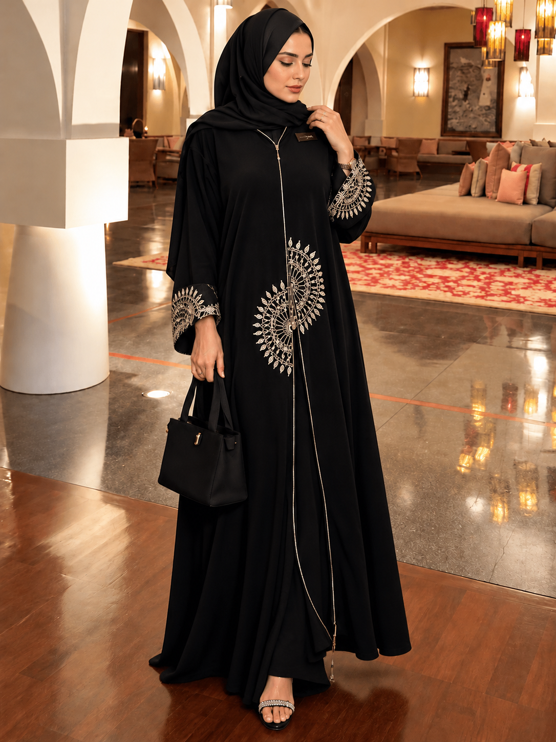ANSHRAH FRONT OPEN ABAYA | BLACK