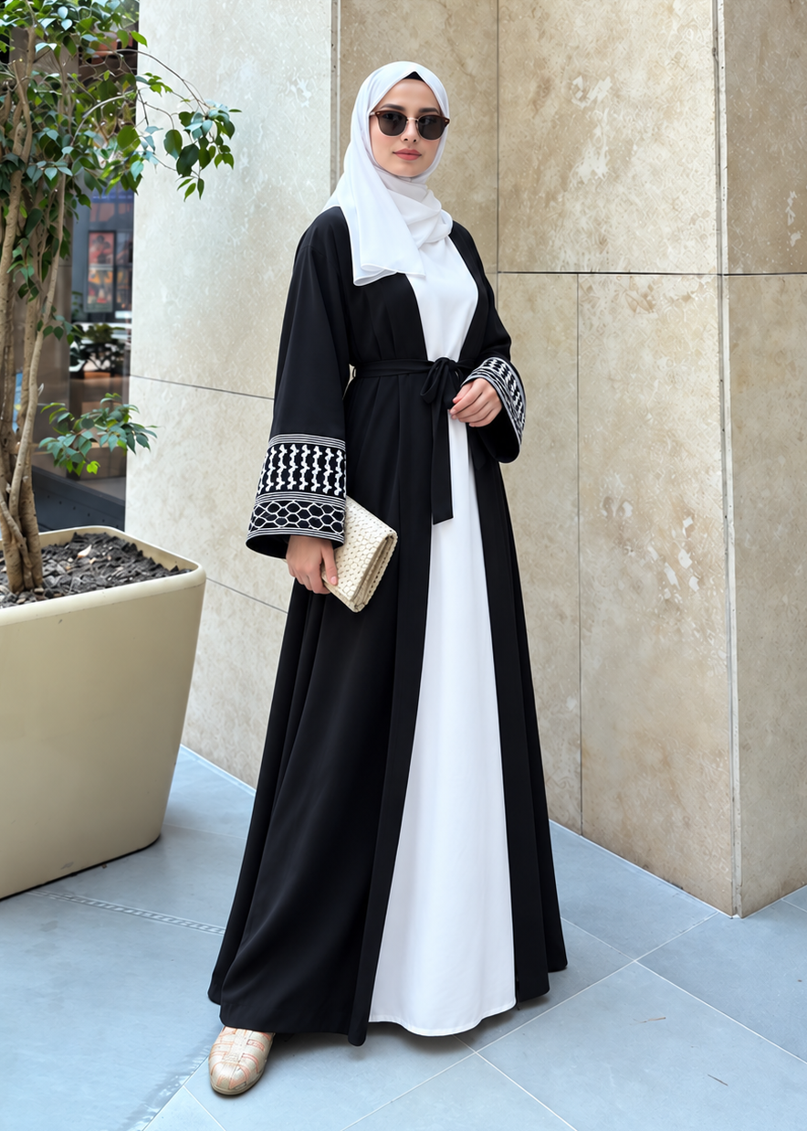 SHAHEEN DOUBLE SHRUG ABAYA | BLACK